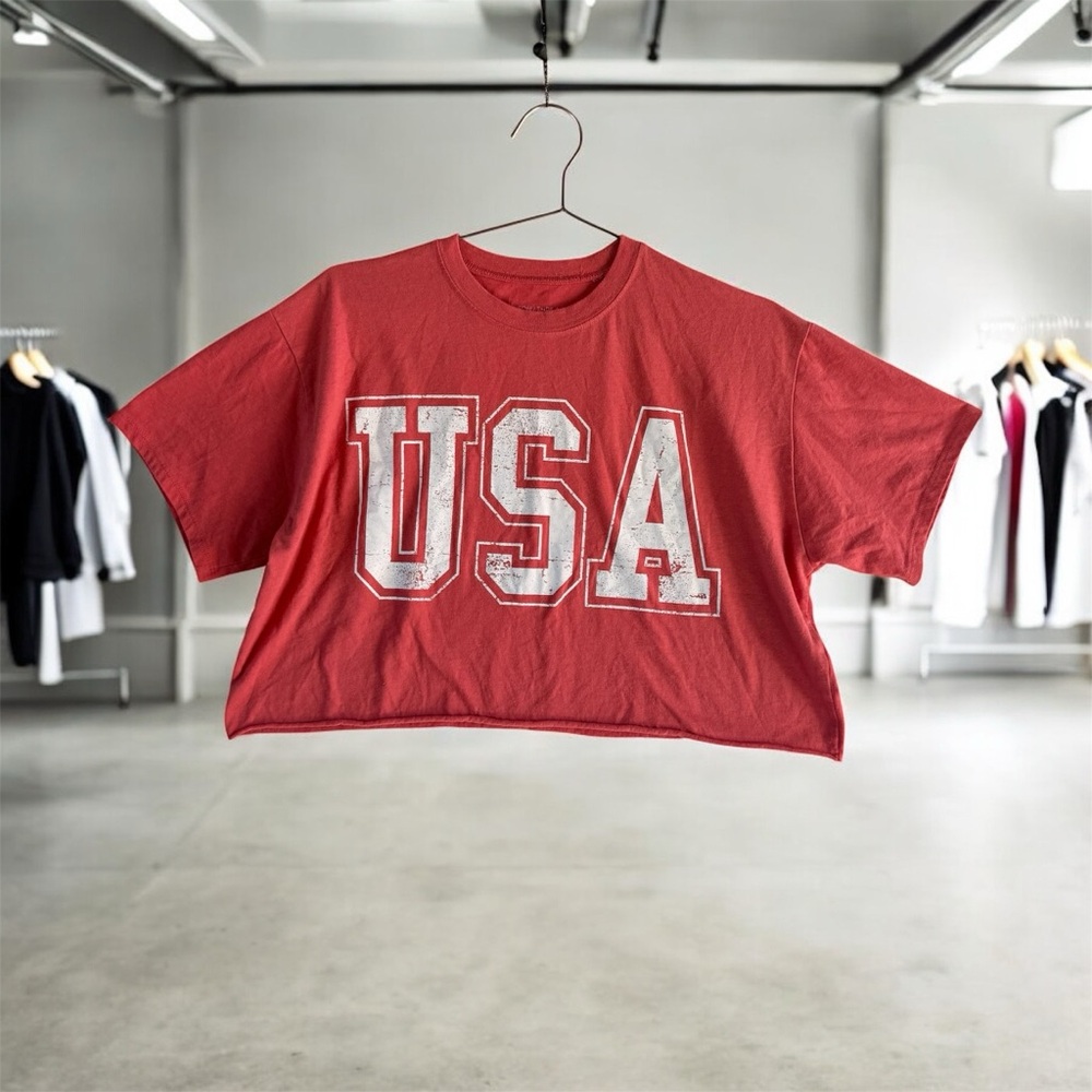 Grayson Threads Orange USA Graphic Crop Top Tee Size XS